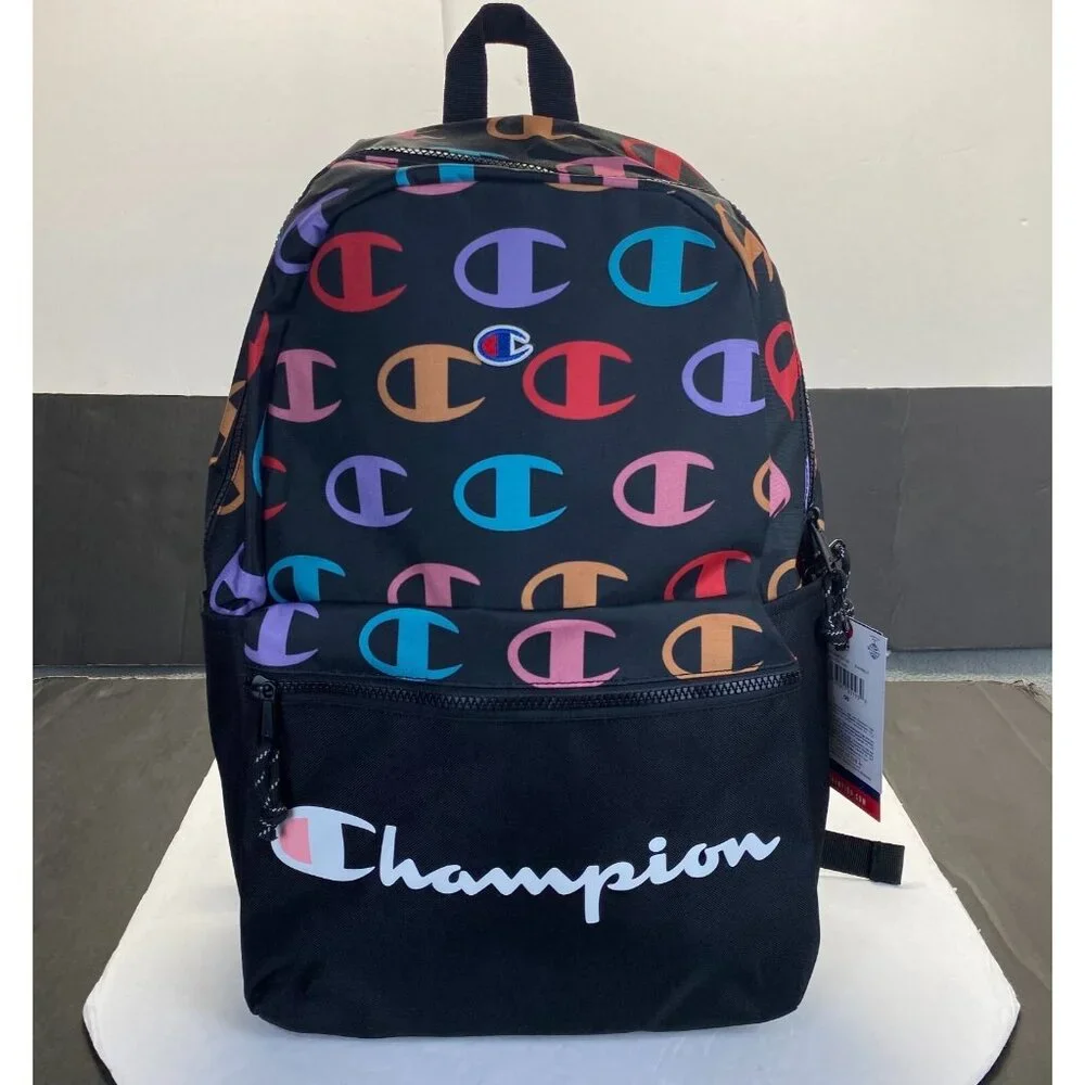 Champion 15” Backpack Black cript Logos,Laptop Sleeve,Padded Straps,Unisex New